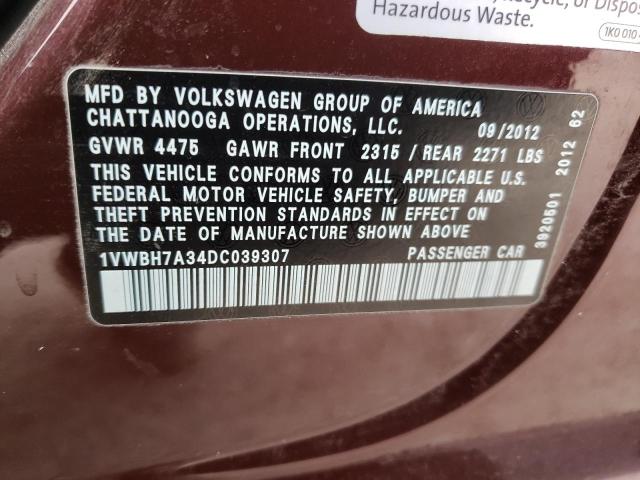 Photo 9 VIN: 1VWBH7A34DC039307 - VOLKSWAGEN PASSAT 