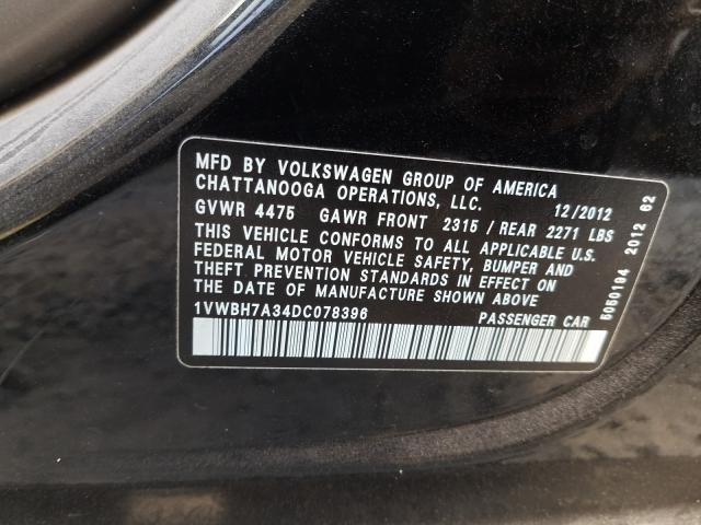 Photo 9 VIN: 1VWBH7A34DC078396 - VOLKSWAGEN PASSAT 