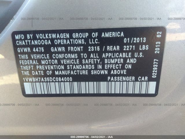 Photo 8 VIN: 1VWBH7A35DC084000 - VOLKSWAGEN PASSAT 