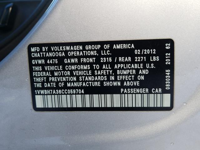 Photo 9 VIN: 1VWBH7A36CC059704 - VOLKSWAGEN PASSAT 