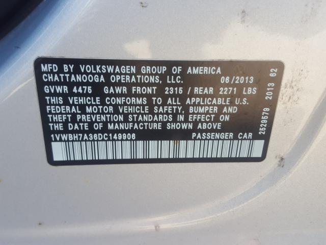 Photo 9 VIN: 1VWBH7A36DC149906 - VOLKSWAGEN PASSAT 