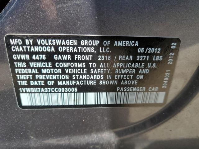 Photo 12 VIN: 1VWBH7A37CC093005 - VOLKSWAGEN PASSAT SE 