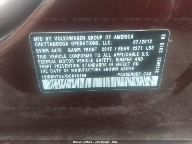 Photo 8 VIN: 1VWBH7A37DC010156 - VOLKSWAGEN PASSAT 