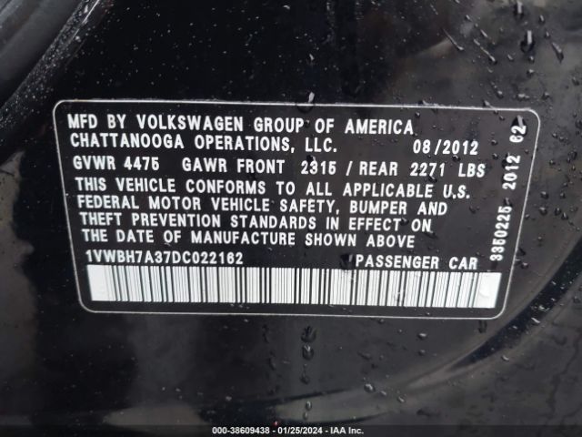 Photo 8 VIN: 1VWBH7A37DC022162 - VOLKSWAGEN PASSAT 