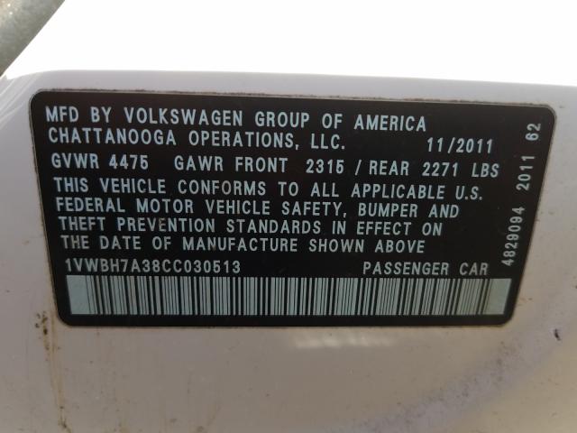 Photo 9 VIN: 1VWBH7A38CC030513 - VOLKSWAGEN PASSAT 