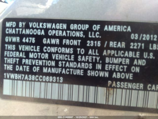 Photo 8 VIN: 1VWBH7A38CC069313 - VOLKSWAGEN PASSAT 