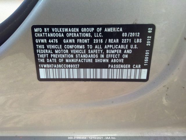 Photo 8 VIN: 1VWBH7A38CC069327 - VOLKSWAGEN PASSAT 