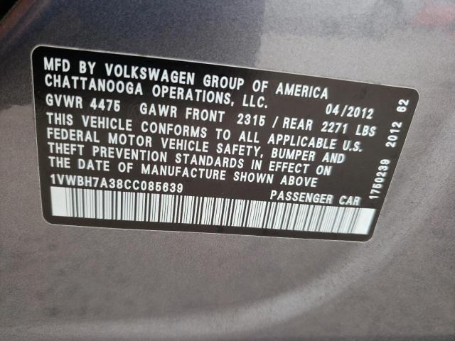 Photo 9 VIN: 1VWBH7A38CC085639 - VOLKSWAGEN PASSAT 