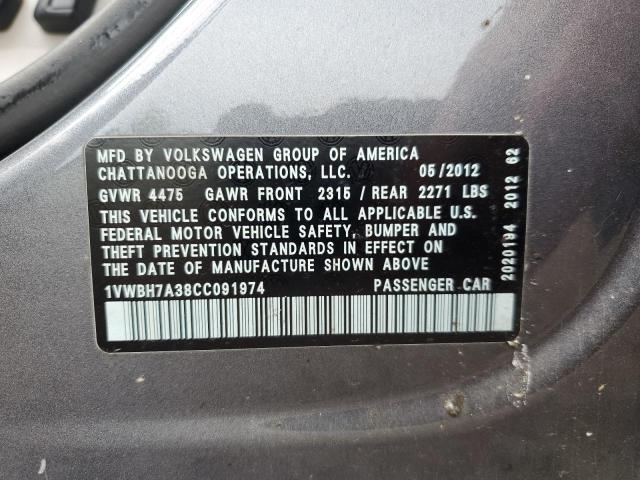 Photo 11 VIN: 1VWBH7A38CC091974 - VOLKSWAGEN PASSAT SE 