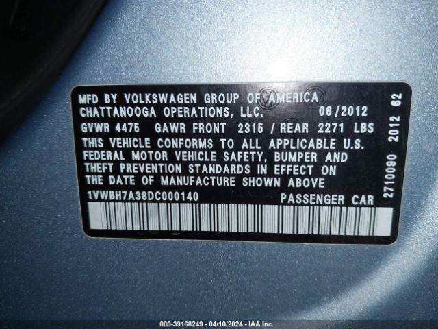 Photo 8 VIN: 1VWBH7A38DC000140 - VOLKSWAGEN PASSAT 