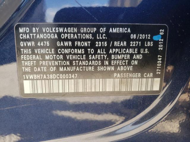 Photo 11 VIN: 1VWBH7A38DC000347 - VOLKSWAGEN PASSAT 