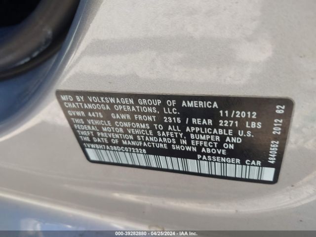 Photo 8 VIN: 1VWBH7A38DC072326 - VOLKSWAGEN PASSAT 