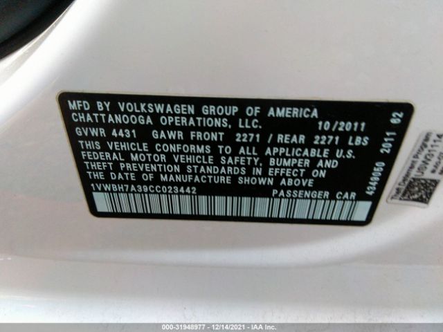 Photo 8 VIN: 1VWBH7A39CC023442 - VOLKSWAGEN PASSAT 