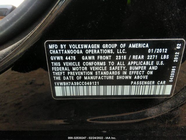 Photo 8 VIN: 1VWBH7A39CC049121 - VOLKSWAGEN PASSAT 