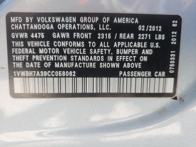 Photo 9 VIN: 1VWBH7A39CC058062 - VOLKSWAGEN PASSAT 