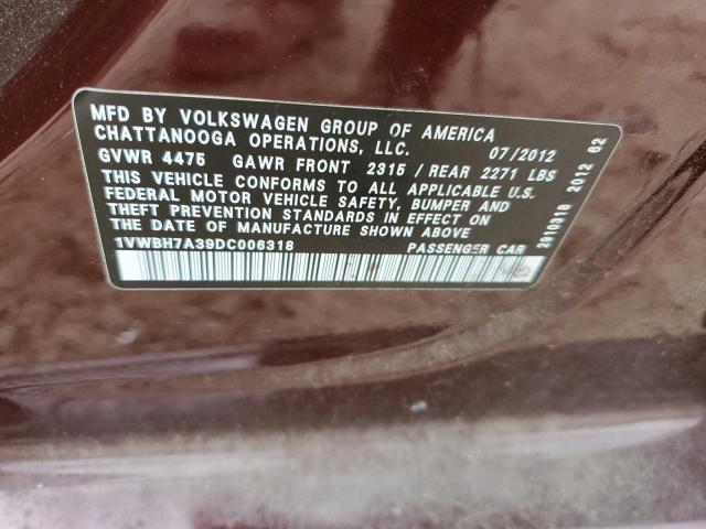 Photo 12 VIN: 1VWBH7A39DC006318 - VOLKSWAGEN PASSAT SE 