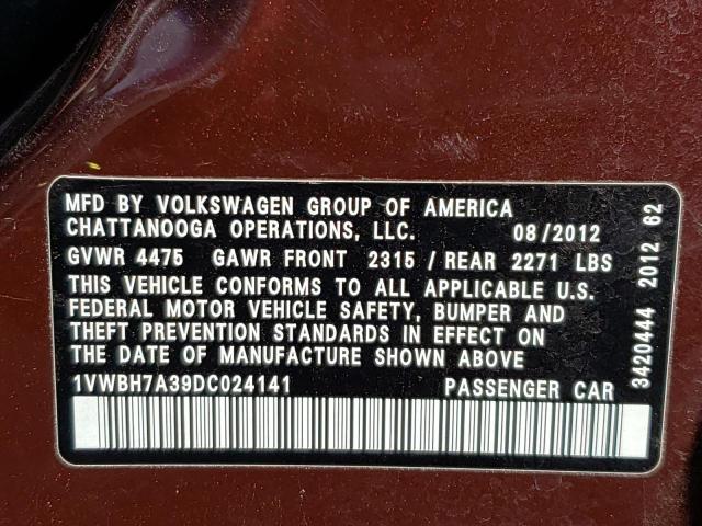 Photo 9 VIN: 1VWBH7A39DC024141 - VOLKSWAGEN PASSAT 