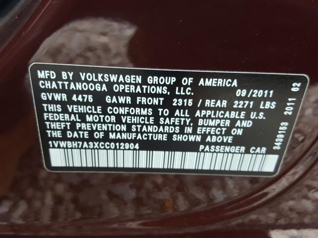 Photo 9 VIN: 1VWBH7A3XCC012904 - VOLKSWAGEN PASSAT 