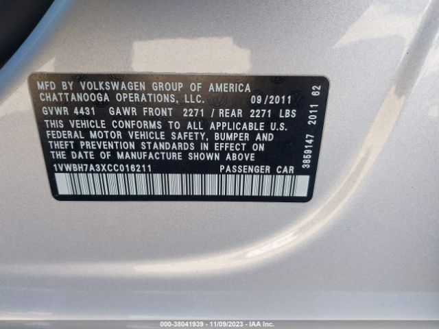 Photo 8 VIN: 1VWBH7A3XCC016211 - VOLKSWAGEN PASSAT 