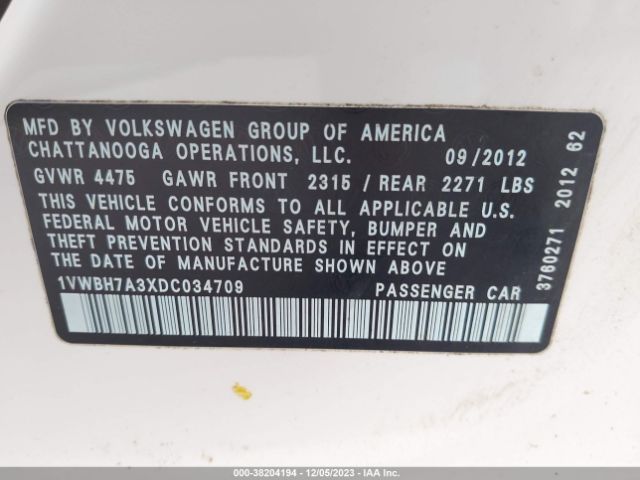 Photo 8 VIN: 1VWBH7A3XDC034709 - VOLKSWAGEN PASSAT 