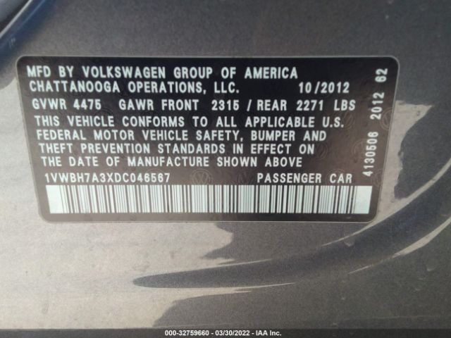 Photo 8 VIN: 1VWBH7A3XDC046567 - VOLKSWAGEN PASSAT 