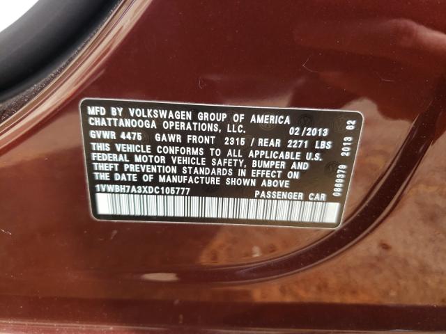 Photo 9 VIN: 1VWBH7A3XDC105777 - VOLKSWAGEN PASSAT SE 