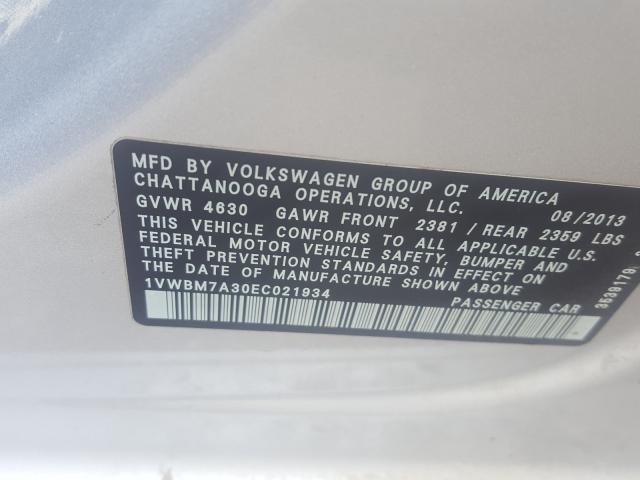 Photo 9 VIN: 1VWBM7A30EC021934 - VOLKSWAGEN PASSAT 