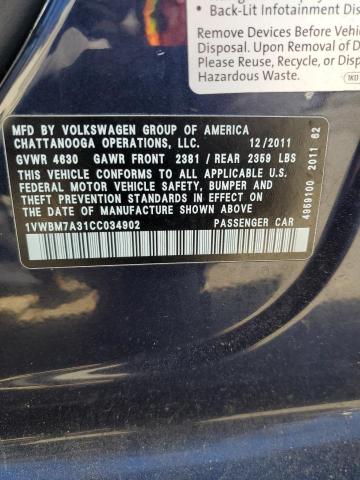 Photo 11 VIN: 1VWBM7A31CC034902 - VOLKSWAGEN PASSAT 