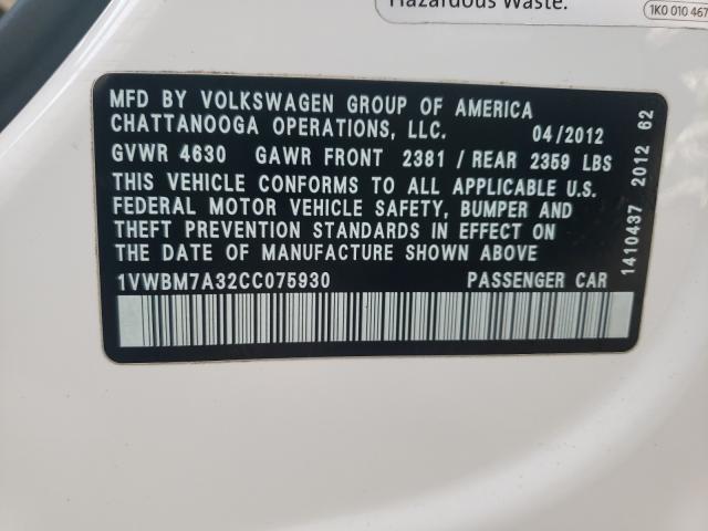 Photo 9 VIN: 1VWBM7A32CC075930 - VOLKSWAGEN PASSAT 