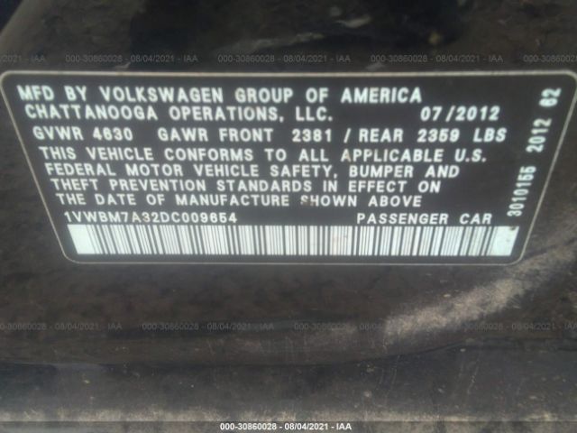 Photo 8 VIN: 1VWBM7A32DC009654 - VOLKSWAGEN PASSAT 