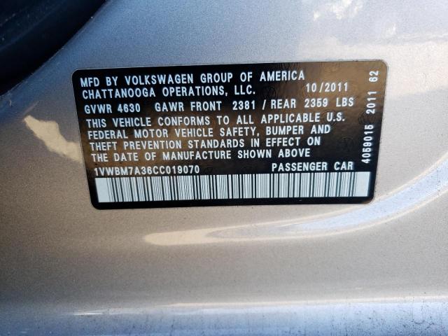 Photo 12 VIN: 1VWBM7A36CC019070 - VOLKSWAGEN PASSAT 