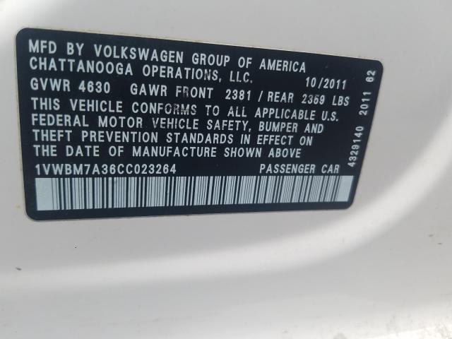 Photo 9 VIN: 1VWBM7A36CC023264 - VOLKSWAGEN PASSAT 