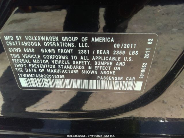 Photo 8 VIN: 1VWBM7A38CC016395 - VOLKSWAGEN PASSAT 