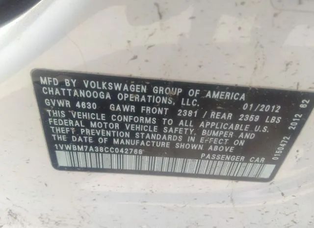 Photo 8 VIN: 1VWBM7A38CC042768 - VOLKSWAGEN PASSAT 