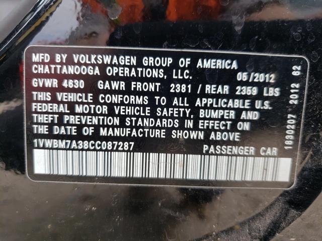 Photo 9 VIN: 1VWBM7A38CC087287 - VOLKSWAGEN PASSAT 