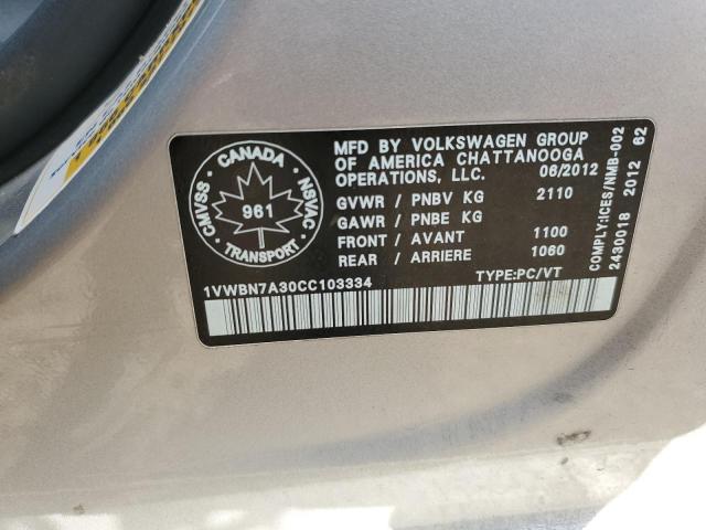 Photo 11 VIN: 1VWBN7A30CC103334 - VOLKSWAGEN PASSAT SE 