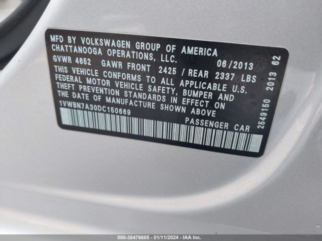 Photo 8 VIN: 1VWBN7A30DC150669 - VOLKSWAGEN PASSAT 