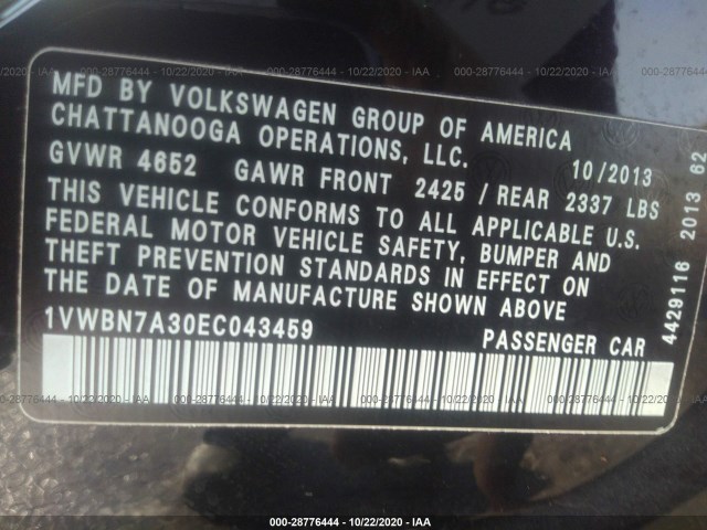 Photo 8 VIN: 1VWBN7A30EC043459 - VOLKSWAGEN PASSAT 