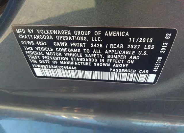 Photo 8 VIN: 1VWBN7A30EC046443 - VOLKSWAGEN PASSAT 