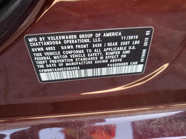 Photo 9 VIN: 1VWBN7A30EC054624 - VOLKSWAGEN PASSAT 