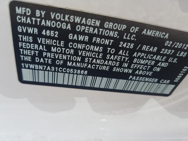 Photo 9 VIN: 1VWBN7A31CC053866 - VOLKSWAGEN PASSAT 