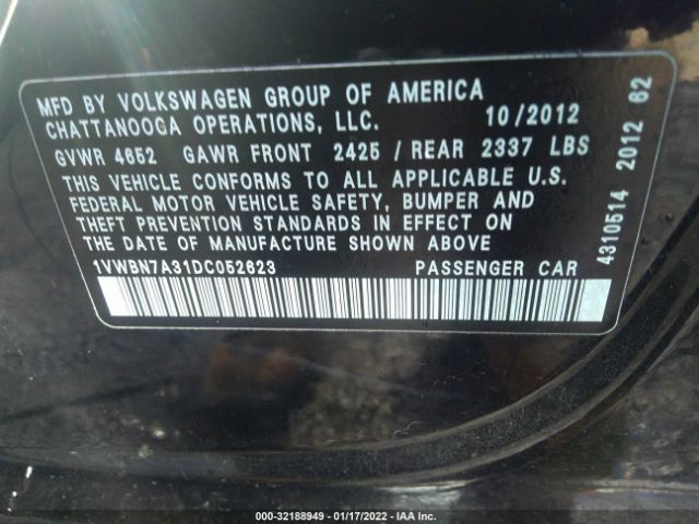 Photo 8 VIN: 1VWBN7A31DC052623 - VOLKSWAGEN PASSAT 