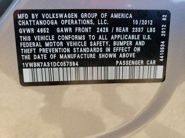 Photo 9 VIN: 1VWBN7A31DC057384 - VOLKSWAGEN PASSAT SE 