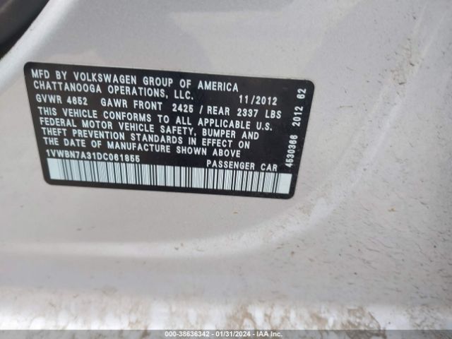 Photo 8 VIN: 1VWBN7A31DC061855 - VOLKSWAGEN PASSAT 