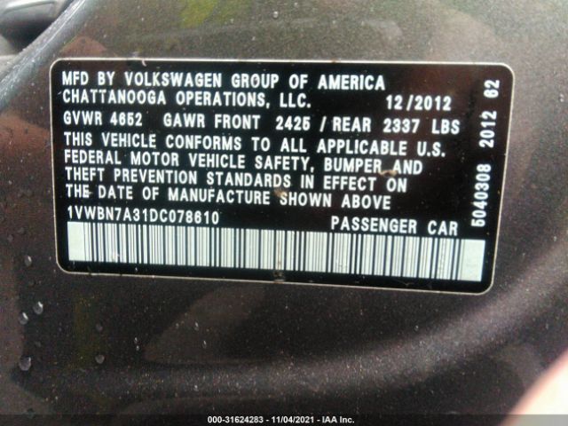 Photo 8 VIN: 1VWBN7A31DC078610 - VOLKSWAGEN PASSAT 