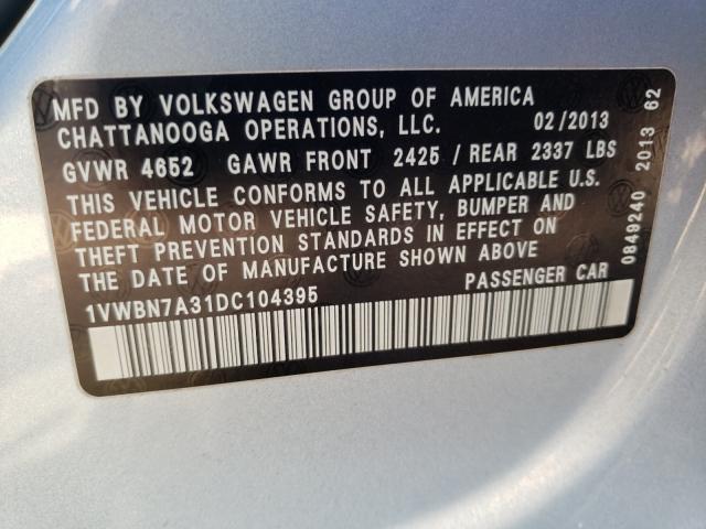 Photo 9 VIN: 1VWBN7A31DC104395 - VOLKSWAGEN PASSAT 