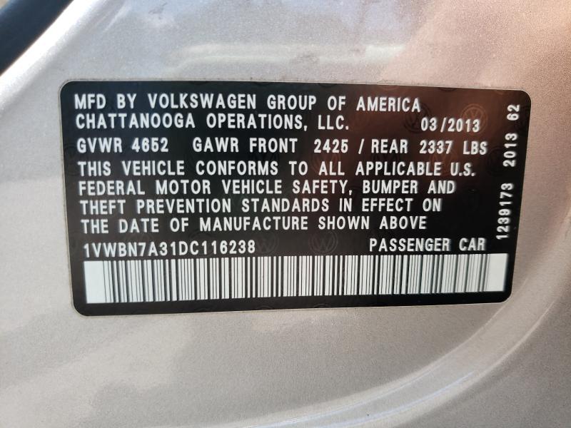 Photo 9 VIN: 1VWBN7A31DC116238 - VOLKSWAGEN PASSAT 