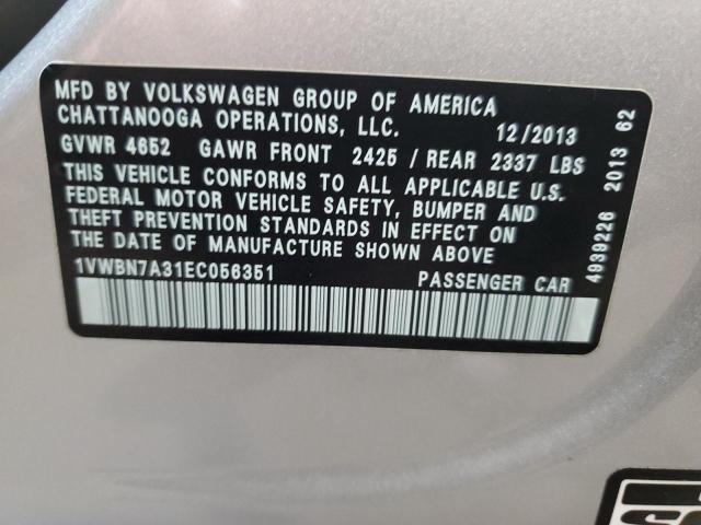 Photo 12 VIN: 1VWBN7A31EC056351 - VOLKSWAGEN PASSAT 