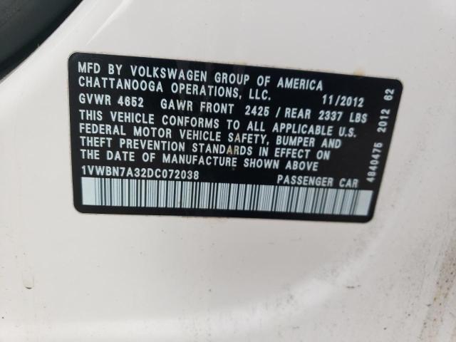 Photo 11 VIN: 1VWBN7A32DC072038 - VOLKSWAGEN PASSAT 