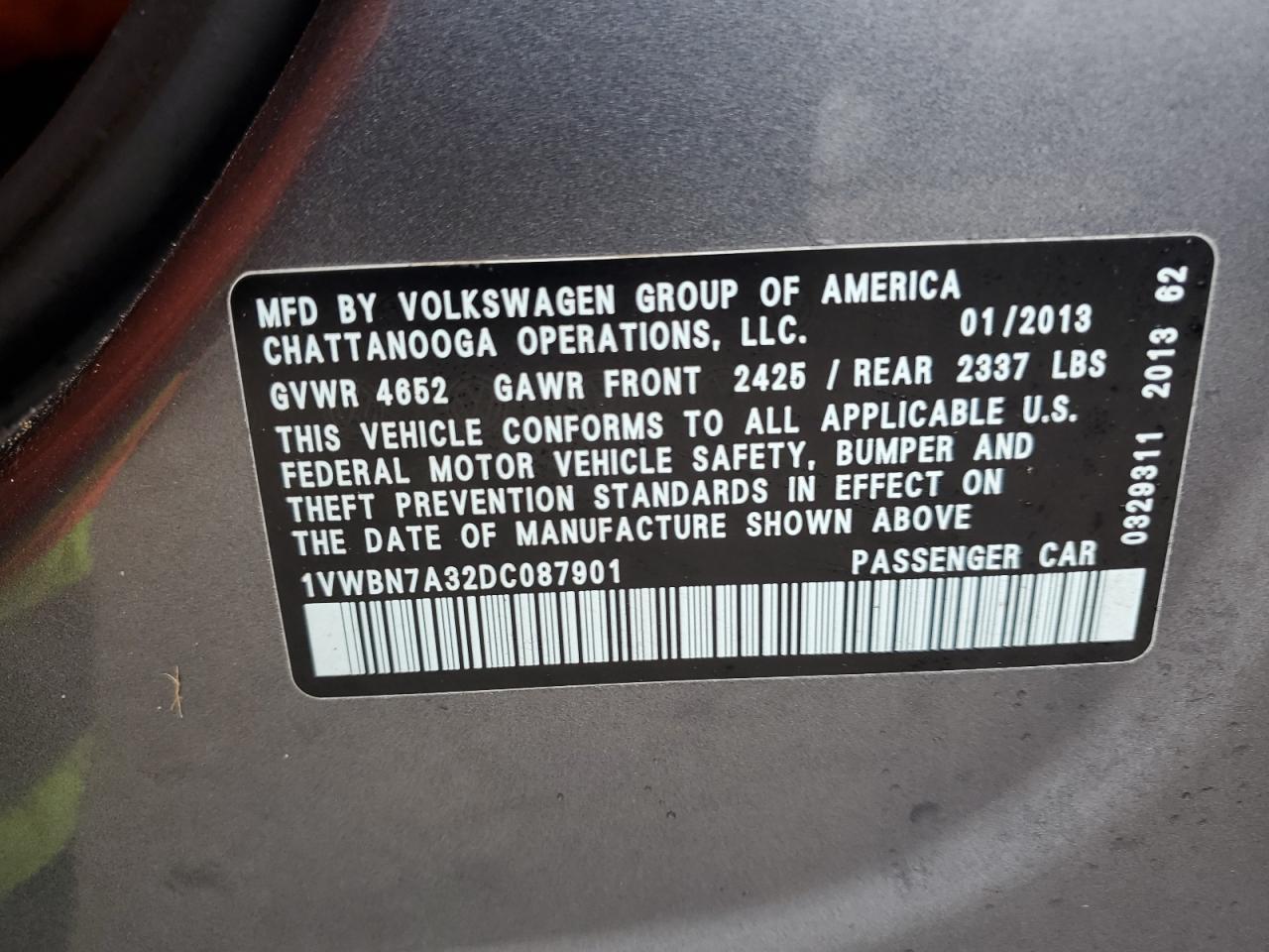 Photo 11 VIN: 1VWBN7A32DC087901 - VOLKSWAGEN PASSAT 